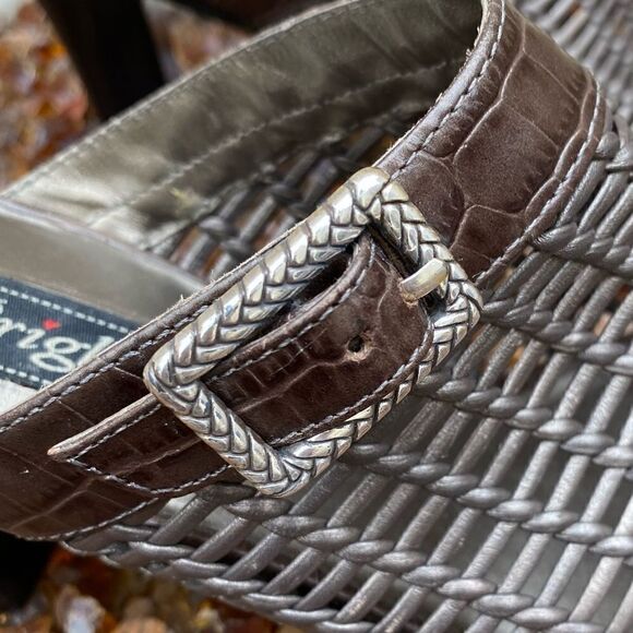 Brighton Pewter/Silver Woven Reed Slide Open Toe Heel Sandal Leather Size 7M EUC - Picture 9 of 12